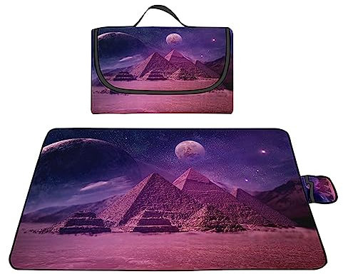 Yoonqun Picknickdecke 200x150cm,Wasserdicht Strandunterlage,Lila Pyramide Stranddecke XXL Weiche Campingdecke mit Tragegriff Strandmatte für Park,Garten,Strand,Waschbar