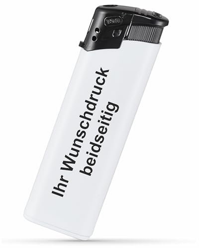#teamludorf Elektronik-Feuerzeug mit Druck - Beidseitig Bedruckt mit Wunsch-Text & Logo - Nachfüllbar - Werbe-Geschenk (weiß-schwarz, 100)