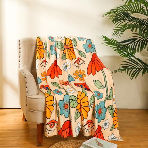 Frienda 70er-Jahre-Retro-Überwurfdecke, groovig, Flanell, weiche Decke, Vintage, Boho, Hippie, ästhetisch, dekorative Decke, bunt, warm, Fleece, gemütlich, Couch, Bett, Stuhl, Sofa, Zubehör, 127 x