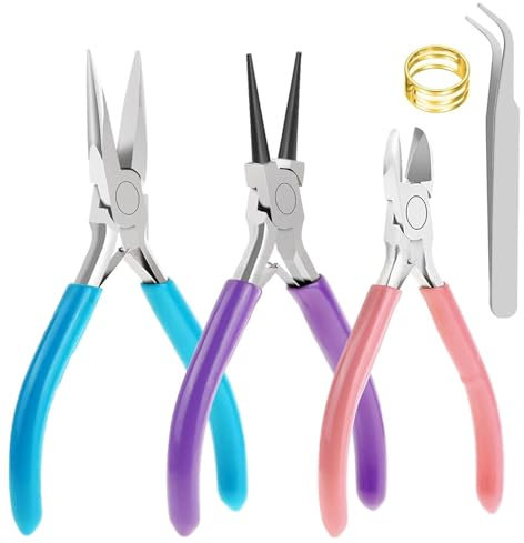 Jewellery Making Pliers,5 pcs Jewellery Pliers Set,DIY Handmade Jewellery Making Tools Kit with Needle Nose Pliers/Chain Nose Pliers/Wire Cutter Pliers/Tweezers/Jump Ring Opener