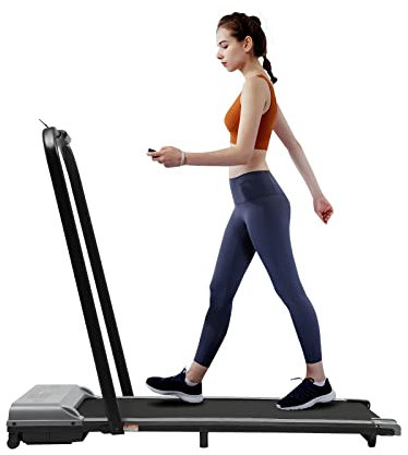 2 in 1 Faltbares Laufband 3.0HP unter Schreibtisch elektrisches Laufband, Smart Walking Pad mit LCD Display, Einstellbare Geschwindigkeiten, Kompakte Faltbare Laufbänder mit Armlehne Halterung (Grau)