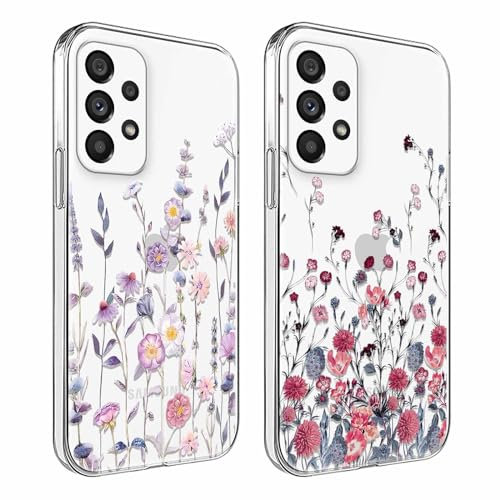 Xylota 2 Stück Handyhülle für Samsung Galaxy A15 5G 6,5 Hülle, Transparent Case mit Aesthetic Muster Blumen, Durchsichtig Weich Silikon TPU StoßfesteSchutzhülle Mädchen Frauen Cover für Samsung A15