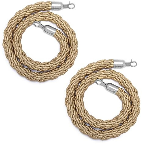 Blazea Personenleitsystem Absperrkordel 2er-Pack Hanfseile, Khakifarbene Absperrseile für Pfosten, Dicke Samtseile für Hochzeiten/Große Eröffnungen/Partys/Den Roten Teppich(Silver Hook,1.5m/5ft)