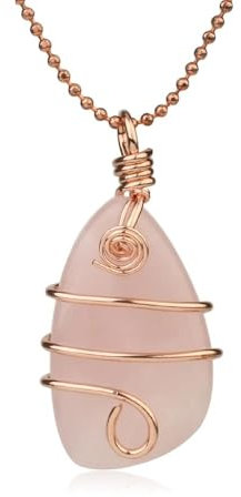 Amethyst & Rose Quartz Natural Stone Necklace with Rose Gold Chain (Rose Quartz)