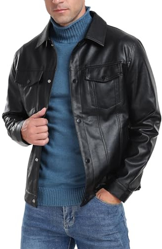 Sailwind Giacca da uomo in pelle con colletto a risvolto, giacca da motociclista con bottoni automatici in pelle sintetica, Nero , S