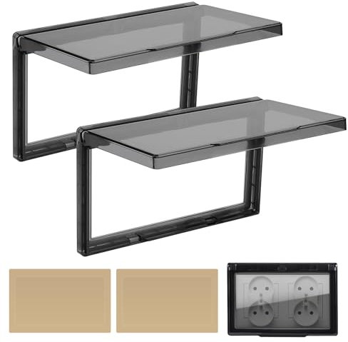 CPROSP 2 Pieza Cubierta Toma Corriente Tipo 86, Tapa Enchufes Pared Caja, Caja Enchufe Interruptor Impermeable Pared, para Baño, Cocina, Exterior, Negro