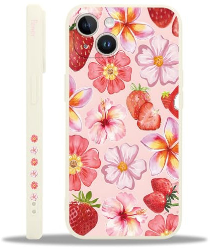 Yoedge Coque pour iPhone 15 Plus, Été Aesthetic Noeud Fleur Hibiscus Mignon Papillon Motif Design Étui pour Femmes Fille,Silicone Antichoc Housse Cover Case pour iPhone 15 Plus 6,7,Rose Strawberry