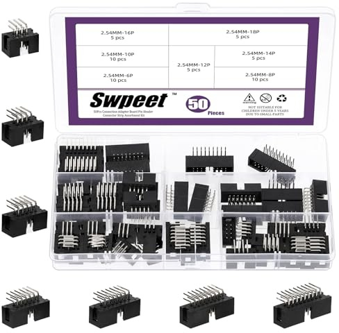 Swpeet 50pcs 2,54 mm Pitch 6 8 10 12 14 16 18 Pin Male Adapter Rechtwinkel Pin Header Stecker Sortiment Kit, IDC Box Header Stecker, IDC Pin Headers für PCB Board Socket