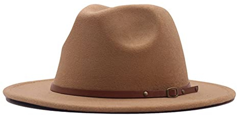 Generisch Damen Mützen Hut Fedora Panama Damen Wollhut Klassische breite Gürtelschnalle Floppy Baseball Caps Mützen Sommer (Khaki, One Size)