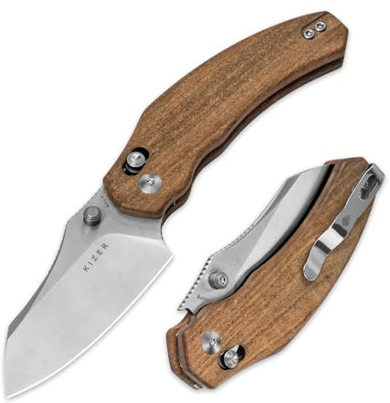 Kizer Bulldog Taschenmesser, Schafsfuß Nitro V Klinge Outdoor Klappmesser | 7,62cm Faltbar Klinge Mkuruti Holzgriff, Outdoor Messer mit Umkehrclip und Kupplungssperre für Männer und Frauen V3672A2