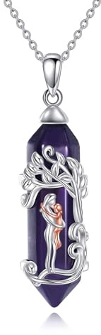 LONAGO Tree of Life Necklace for Women 925 Sterling Silver Created Amethyst Healing Crystal with Family Pendant Necklace for Gifts