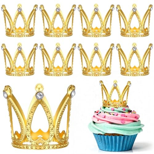9 Stück Mini Krone Kuchen Tortendeko, LLOUSSAK Kleine Krone Cake Topper, Gold Gold Kuchen Deko, für Mädche Geburtstag Braut Hochzeit Royal Thema Geburtstag Party