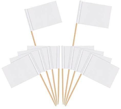 Banderas con Palillos,Toothpick Flags 100 Piezas Bambú Mini Banderas Blancas de Etiquetas de Marcar para Pastel de Fiesta Comida Plato de Queso Aperitivos