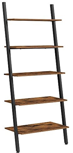 VASAGLE Industrial Style Ladder Bookcase Bookcase Storage Unit 5 Tier Tilted Shelf for Living Room Kitchen Office Steel Frame Stable Rustic Brown LLS46BX