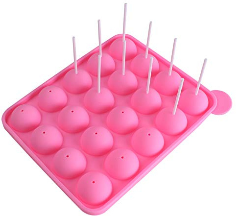 Z ZICOME 20 Cavity Silicone Pink Lolly Pop Party Cupcake Baking Mold Cake Pop Stick Mold Tray