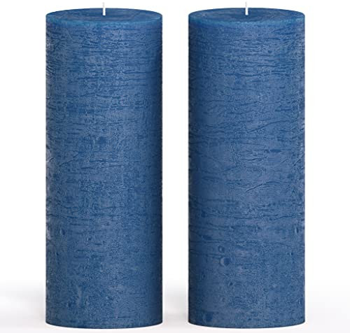 CANDWAX 7.6x20.3 cm Pillar Candle Set of 2 - Decorative Rustic Candles Unscented and No Drip Candles - Ideal as Wedding Candles or Large Candles for Home Interior - Dark Blue Candles