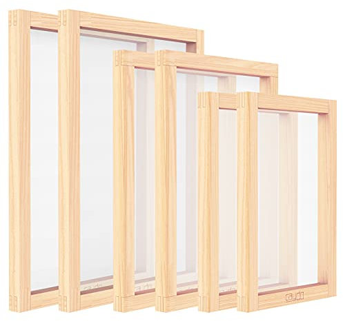 Caydo 6 Stück 3 Größen Holz Siebdruckrahmen mit Mesh für Siebdruck, 25,4 x 35,6 cm, 20,3 x 30,5 cm, 15,2 x 25,4 cm