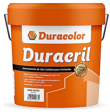 Pintura Duracril Liso - Color Verde Otoño - 12 Litros - Resistente a la Intemperie y a la Radiación Ultravioleta - Pintura Transpirable - Pigmentos Inorgánicos - Especial Para Fachadas - Duracolor