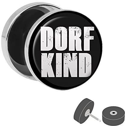 Treuheld® Silberner Fake Plug Dorfkind - Bild Ohrstecker mit Motiv - für Damen, Herren und Kinder - Anzahl: 1 Stück