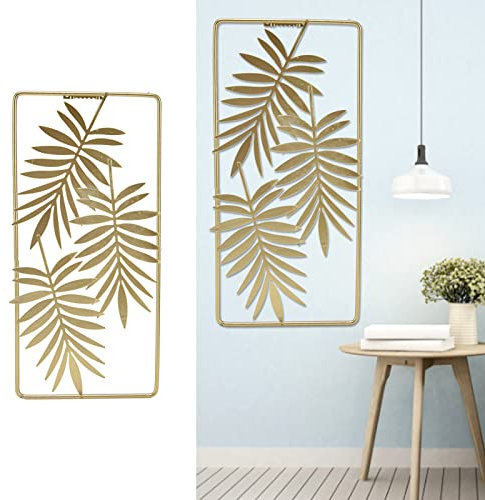Wakects Hojas de Metal Esculturas de Pared Decoración Rectángulo Dorado Estilo Nórdico Arte de Pared para Sala de Estar Dormitorio Fondo,Resistente Al Desgaste,29.5x14.5cm