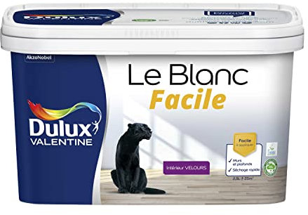 Dulux Valentine Le Blanc Facile - Peinture Intérieure Murs, Plafonds, Boiseries - Facile à appliquer - Velours Blanc 2,5 L