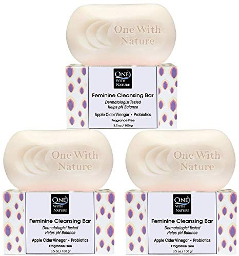 Feminine Cleansing Bar 3 Pack, Probiotics, Apple Cider Vinegar, Omega Fatty Acids, Oatmeal, Pure, gentle cleansing bar for sensitive skin, face, body, 3.5 oz (3.5 Ounce (Pack of 3), Fragrance Free)
