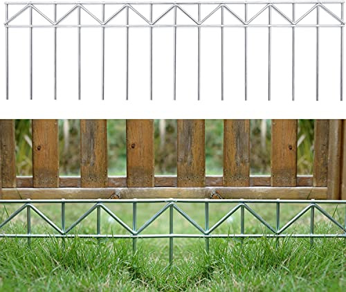 GRELWT 5 Pack 32 L x 10 H Animal Barrier Fence, No Dig Fence Patented Product, 5.5mm Galvanized Stakes with 2.1 Spacing, Anti Digging for Dogs Outdoor Yard Patio, Total 13.3Ft(L) X 10in(H) Silver
