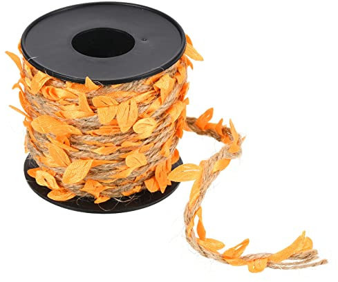 PATIKIL 33Ft 5mm Jute Feuille Ruban, Artificiel Vigne Naturel Jute Corde Ficelle avec Feuilles Décoration pour Jungle Mariage Fête Maison Jardin Orange