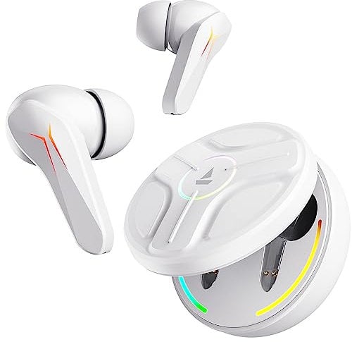 boAt Immortal 141, ENx Tech, 40HRS Battery, Low Latency Mode, Fast Charge, IPX4, IWP Tech, RBG Lights, v5.3 Bluetooth Earbuds, TWS Ear Buds Wireless Earphones with mic, Gaming Earbuds (White Sabre)