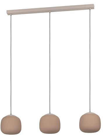 EGLO Hängelampe Cominio, 3-flammige Pendelleuchte über Esstisch | Esszimmerlampe aus satiniertem Glas in Sandfarben und Metall in Taupe, Hängeleuchte mit E27 Fassung, 88,5 cm