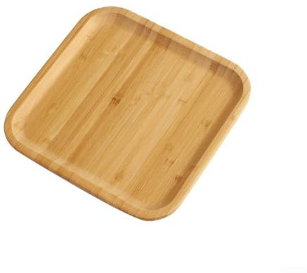 Plateau de service carré en bambou pour cuisine, plateau rectangulaire pour le dîner, le petit déjeuner, plateau de nourriture, plateau pour manger, plateau de service rustique en bois (20 x 20