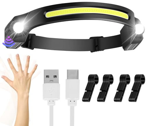 Head Torch Rechargeable Headlamp 2*XPE 6 Modes Motion Sensor Headlight 260 Degree Widen View LED Headtorch IPX4 Waterproof Hands-Free Flashlight gift for Adults Kids Camping,Running,Fishing,Cycling