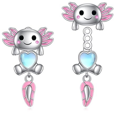 Vadmans Axolotl Ohrring Sterling Silber Vorne Hinten Axolotl Ohrstecker Ohrring Mondstein Schmuck Geschenk für Damen Mädchen