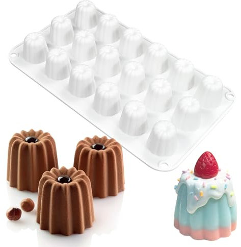 XCSJ 18 Löcher Canale Silikonform Backform Cannelés Silikon Canele Formen Kuchenform 3D Kuchenform Mousse Dessert Backformen für Schokolade, Kuchen, Brot, Fondant, Gelee, 29.1 * 17 * 3.2cm (A)