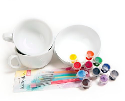 KunstSchmiede Keramik Bemalen Set für Erwachsene mit Tassen, Farben & Pinseln – Komplettes DIY Geschenk zum Selbstbemalen für Zuhause (2 Tassen)