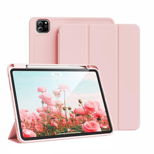 GKABXY Étui pour iPad Pro 11 Pouces 4e / 3e / 2e génération 2022/2021/2020 avec Porte-Crayon, Dos en TPU Souple, étui de Protection Fin et Antichoc, Auto Sleep/Wake, Rose