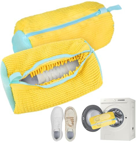 schuhwaschbeutel waschmaschine 2 Stück Multi Schutz schuhbeutel waschmaschine wiederverwendbarer sneaker waschbeutel für alle Schuharten und -größen,schonen sowohl Schuhe als auch Waschmaschine (Gelb)