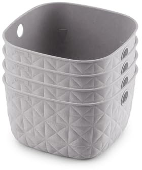 CURVER Softex 4x 3L Storage Baskets, 100 percent Recycled Material, Lightweight, For Bathroom, Living Room, Kitchen, Taupe