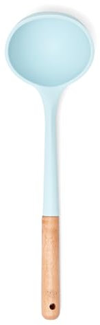 Yum Asia Premium Soup Ladle with Beech Wood Handle and Premium Silicone (Sky Blue)
