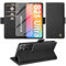 Cover per Samsung Galaxy S21 Ultra Custodia con Vetro Temperato, Premium PU Portafoglio Slot per Scheda RFID Antifurto Funzione Supporto Flip Case, Antiurto per Samsung S21 Ultra 5G Cover (Nero)