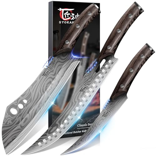 SYOKAMI Butcher Knife Set, Cleaver, Breaking & Boning Knife for Meat & BBQ