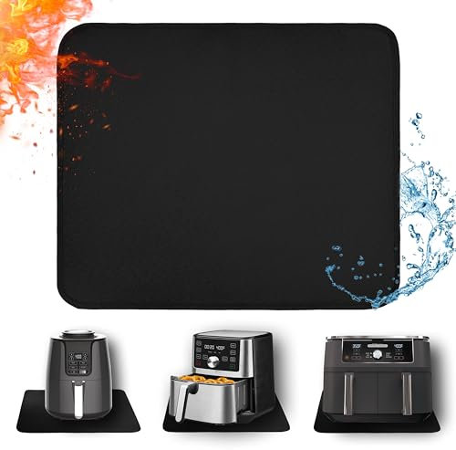 Khongoo Heat Resistant Mat for Air Fryer, 40x45x0.1cm Heat Mat to Protect Countertop, Air Fryer Accessories Compatible with Ninja, Cosori, Tefal, Heatproof Pad for Coffee Machine, Oven (Black)