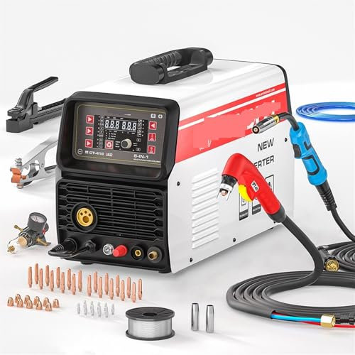 KONGMM Plasmaschneider, Plasmaschneidemaschine mit MIG Wig MMA Nicht-HF Berührungsloses Schneiden Multiprozess-MIG-Schweißgerät Gas-/gasloses Schweißen für Edelstahl, Stahl und Aluminium