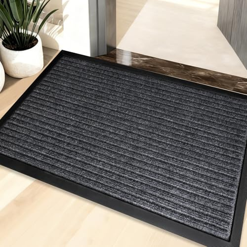 Cozary Fußmatte Außen, 43x75cm Schmutzfangmatte für Innen Türmatte, Waschbar Fussmatt, Extrem rutschfest & Langlebig, für Eingang, Haustür, Patio, Flur, Garten (grau)