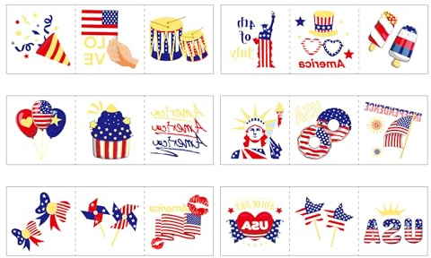 12 Blatt Wassertransfer Gesichtsaufkleber mit Nationalflaggenmuster für Erwachsene, Unabhängigkeitstagpartys und Feierlichkeiten, Feiertagsgesichtsdekorationen