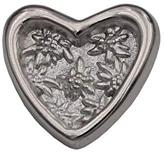 moderne silber Herz Knöpfe aus Metall mit angedeuteten Edelweiss Blüten Blumen 18mm (5 Stück)