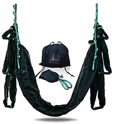 YOGA SWING PRO Premium Aerial Yoga Hängematte Trapez Kit – Antigravity Akrobat Flying Sling Set für Inversionstherapie (schwarz)