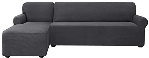 subrtex Sofabezug L Form Stretch Sofahusse Ecksofa Elastisch Eck Stretch-Sofabezug Eckcouch überwurf Weich Stoff Abwaschbar (Links 2 Sitzer, Grau)