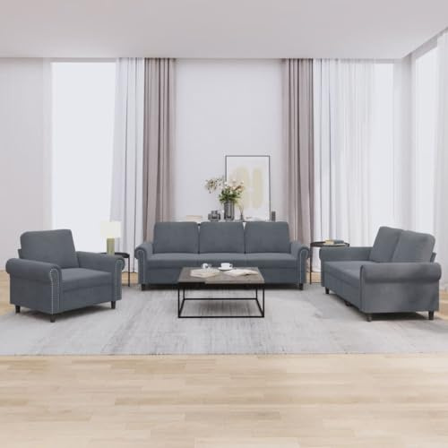 Owoxanthellate 3-TLG. Sofagarnitur Dunkelgrau Samt 92 x 77 x 80 cm Modernes Wohnzimmer-Set mit Sessel 2-Sitzer 3-Sitzer Couchgarnitur klein für Wohnzimmer Schlafzimmer Büro