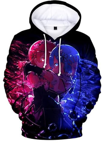 Re Zero Hoodie Japanischer Anime Kapuzenjacke Mantel Rem-ram Pullover Sweatshirt für Männer Frauen